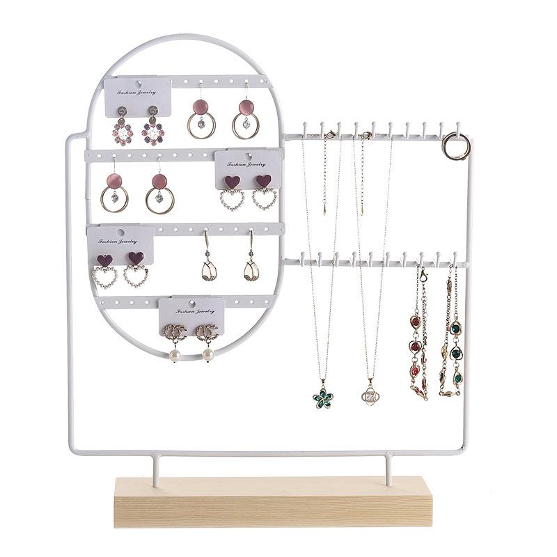 Jewelry Display Stand Iron Earrings Rings Bracelet Necklace Storage Rack With Wood Base Desktop Jewellery Organizer