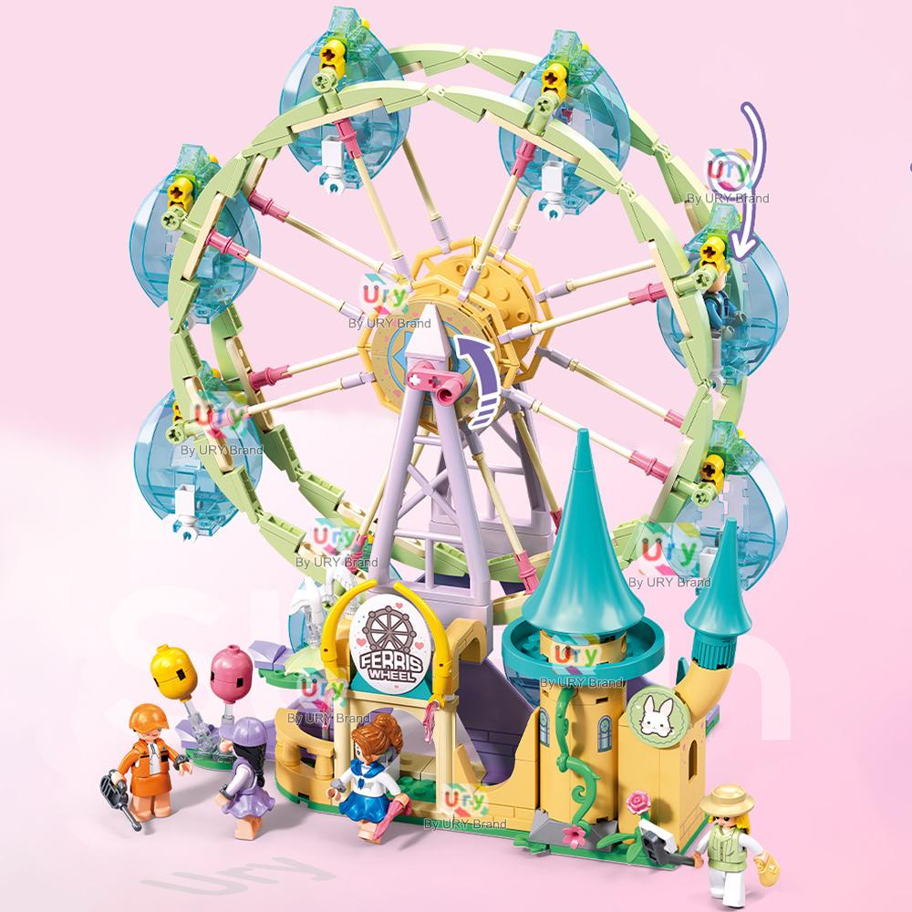 Sluban Friends City Amusement Shuttle Castle Roller Coaster Coaster Ferris Wheel Model Building Blocks Set DIY Toy for Girl Gift