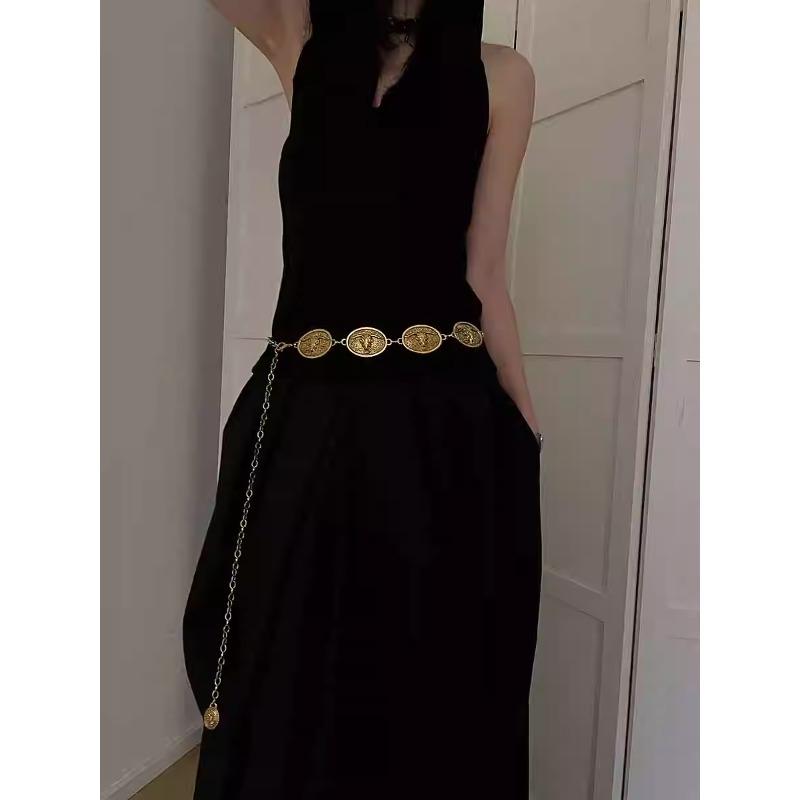 Retro Haute Design Sense Metal Waist Chain Women'S Niche Design With Fashion Tide Oval Bullhead Ethnic Style Belt Women