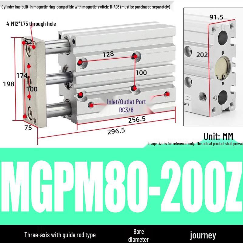 Compact Three-Axis Pneumatic Guided Rod Cylinder 12/16/20/25/32-10/20/40/50/75z