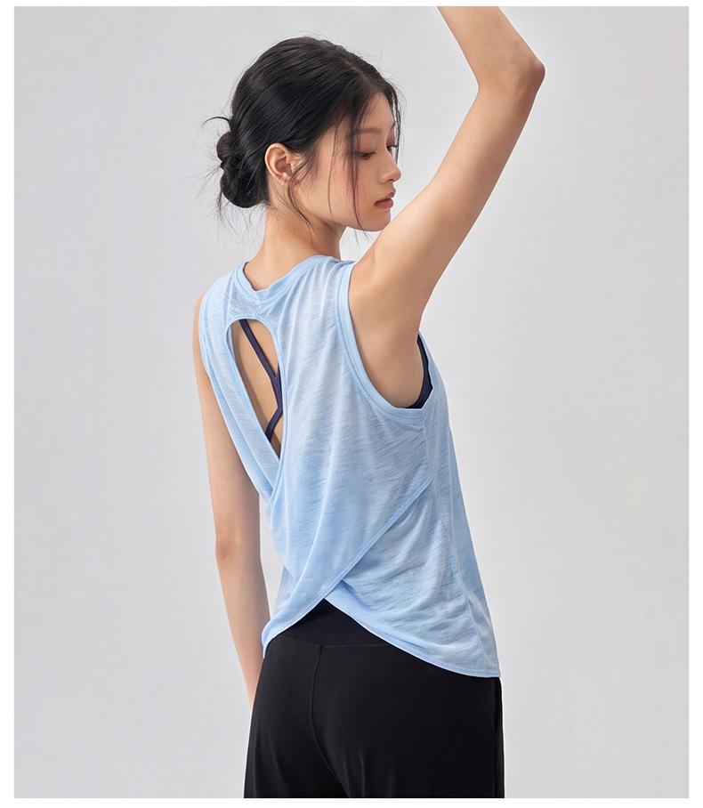 Hollow-Back Mesh Yoga Top with Bamboo Yarn, Quick-Dry Fitness Cover-Up, Women's Open Back Round Neck Sports Tee