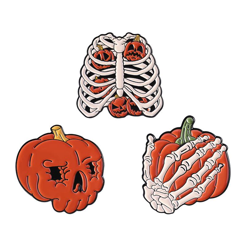 Halloween Skull Pumpkin Enamel Pins Custom Creative Skeleton Brooches Lapel Badges Clothes Punk Jewelry Gift for Kids Friends