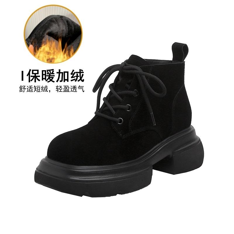 

Ретро платформа бархатные короткие ботинки 2025 осень и зима кожаные женские ботинки большая голова короткие ботинки коричневые стиль Майяр ботинки Мартин 39