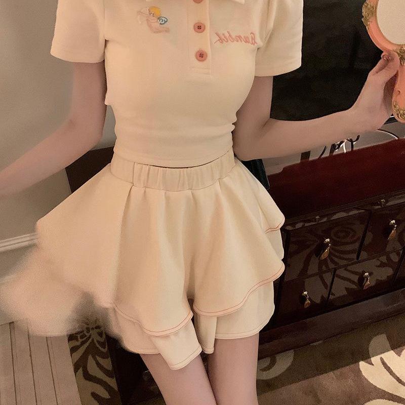 Women's Ballet-Inspired Bow T-Shirt & Fluffy Short Skirt Set