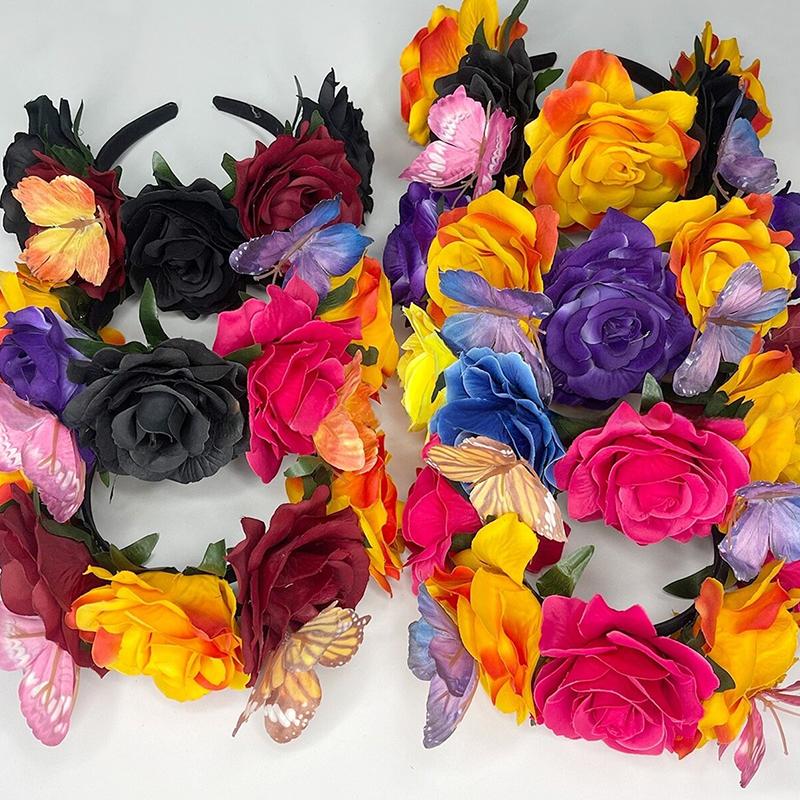 Halloween/Mexikanischer Haarschmuck Karnevalskrone Cosplay Stirnband Mexikanische Rosenkrone Florale Formen Party Mehrfarbig