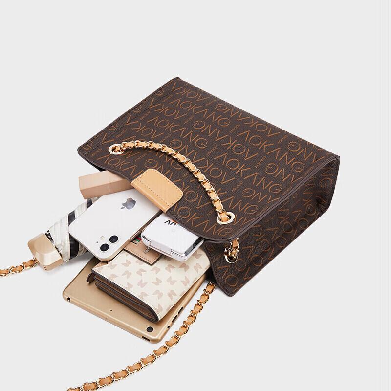 Aokang Women's Handbag, Shoulder Bag, Large Capacity Tote Bag, Crossbody Bag, Coffee Color