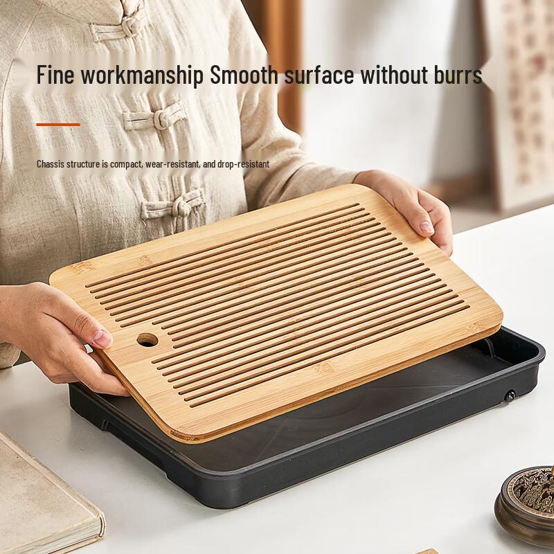Bamboo Tea Serving Tray with Drainage