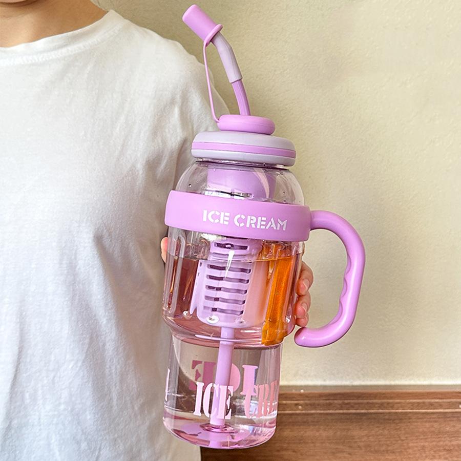 Large Capacity Plastic Cup, Sports Portable Ice Cream Cup, Food Grade High Temperature Resistant Straw Water Cup