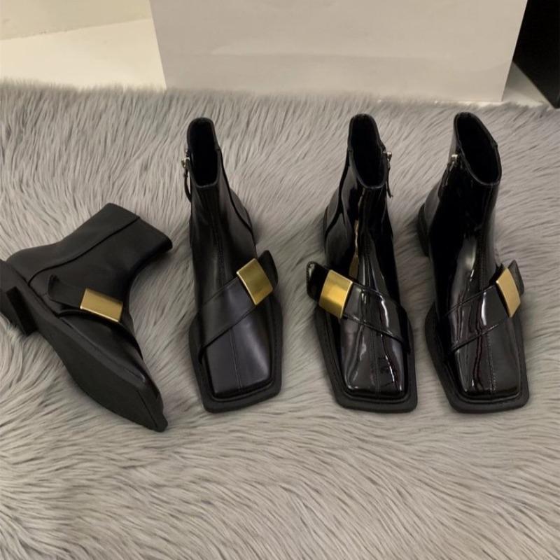 Fashion New Lacquer Leather Short Boots Women Four Seasons British Fashion Plush Comfort Boots Outdoor Walking Casual Shoes