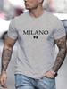 Men's 100% Cotton Summer Loose Size MILANO 96 Letter Printed Slim Fit Casual Sports Round Neck Short Sleeved T-shirt Top