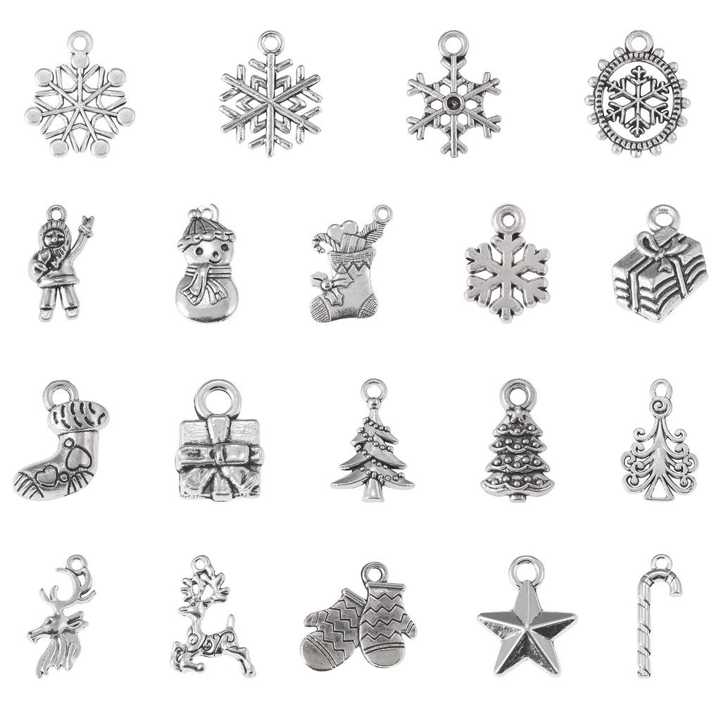 19pcs Vintage Mixed Style Christmas Snowflakes Snowman Pendants DIY Jewelry Making Accessories Handmade Material Art Craft