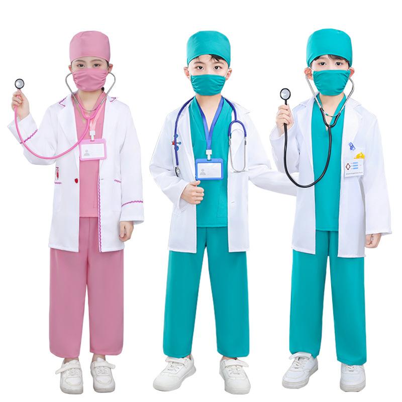 Kids Doctor Nurse Costume Set Role Play Pretend Play Preschool White Coat Outfit