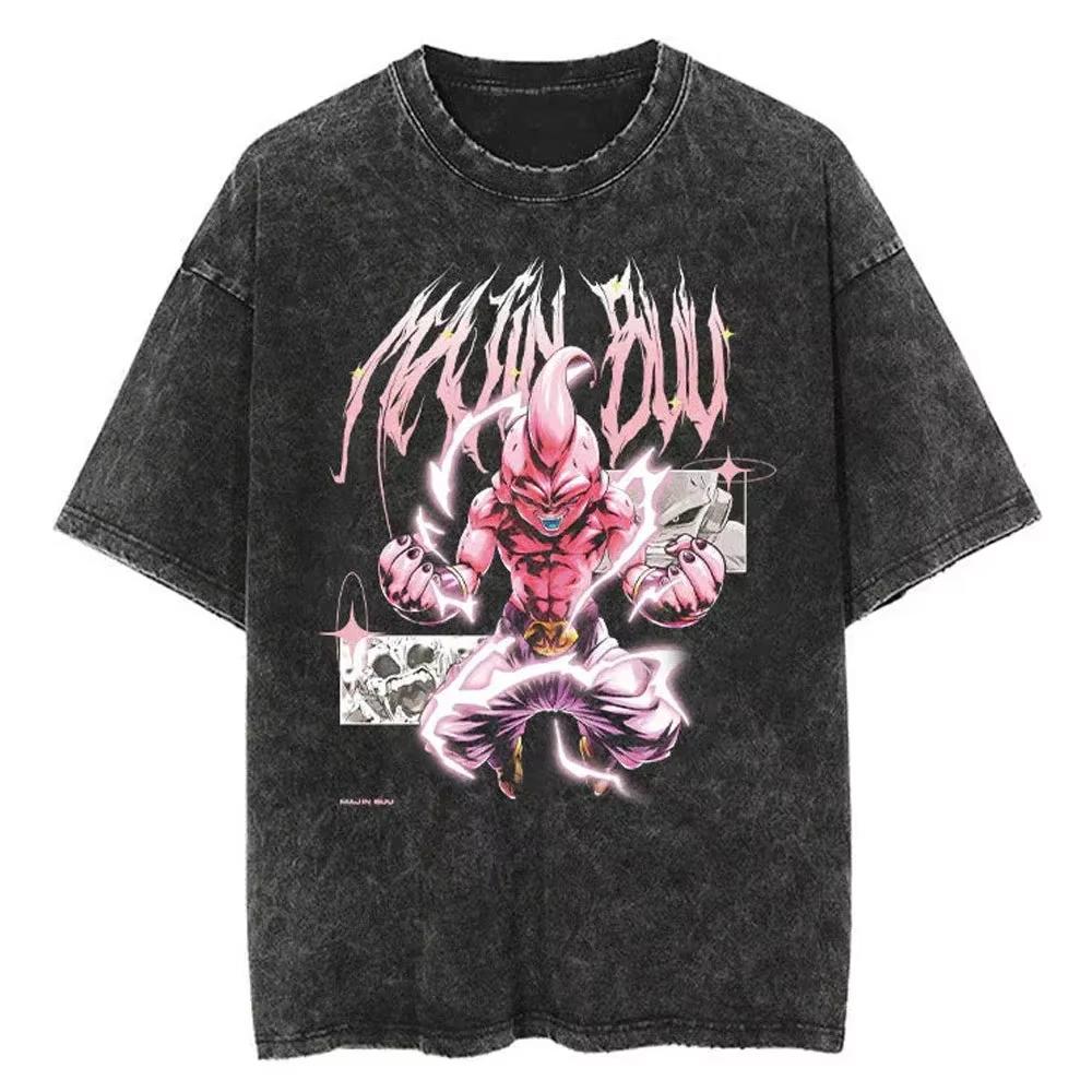 Vintage Washed Dragon Ball T Shirt with Goku and Gohan Anime Print Streetwear Casual Daily Wear Yk Retro Summer new