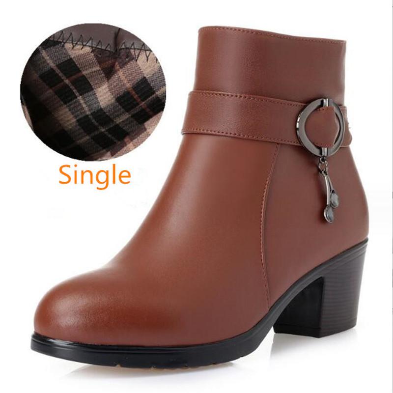 Winter Genuine Leather Women Boots Thick Wool Warm Women High-heeled Boots High Quality Female Snow Boots Fashion Women Shoes 43