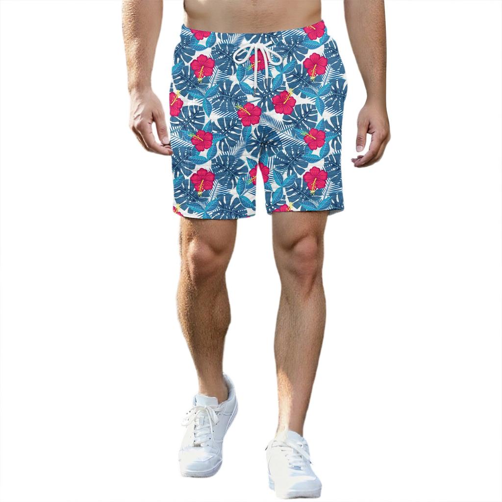 Pantaloni scurți sport imprimați la modă pentru bărbați, cu talie elastică și buzunar, pantaloni scurți de sală