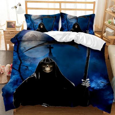 Skull Teen Comforter Cover King Queen Size,Halloween Skeleton Floral Duvet Cover Horror Gothic Black Soft Polyester Quilt Cover