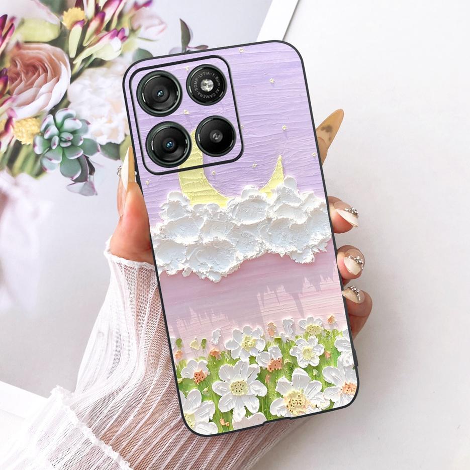 For Motorola Moto G57 Power Case XT2537-5 Cute Cat Flowers Painted Cover Soft TPU Phone Cases For Moto G67 Power G57Power Fundas