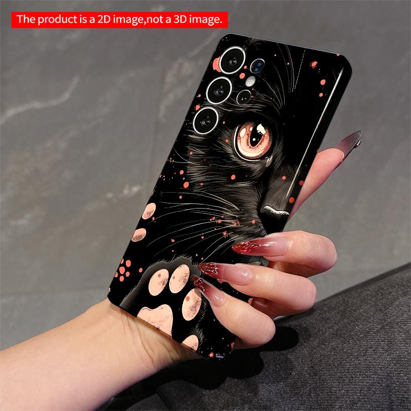 2DFlat Samsung Phone Case Black Cat with Pink Blossoms and Paw Prints Applicable To Galaxy S22 S23 S24 S25ULTRA S26 A12 A13 A14 A15 A16