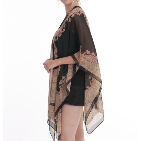 Women Beach Shawl Sun Protection Printing Sunscreen Anti-UV Vintage Beachwear Chiffon Soft Buttons Summer Scarf Clothes Accessories