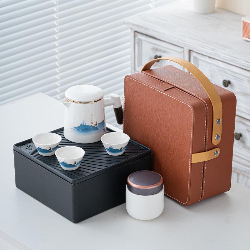 Travel tea set High-end gift box Kung Fu tea set Portable outdoor teapot Business souvenir