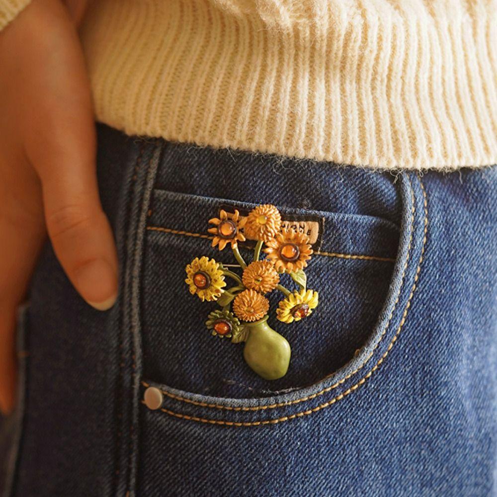 Vintage Blumen Brosche Gold Corsage Schmuck Kreativer Metall Pin Anzug