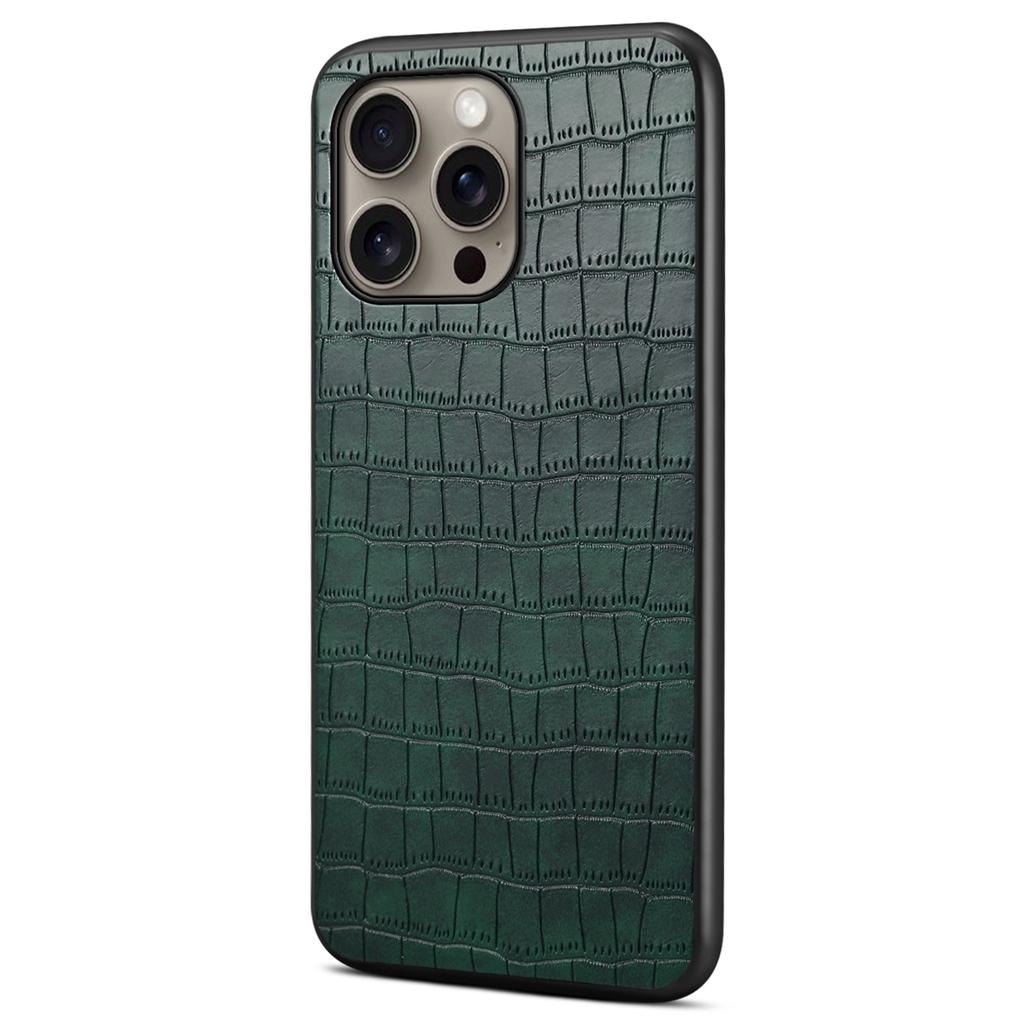 For iPhone 16 Pro Max Case Crocodile Texture Leather Coated PC+TPU Phone Cover