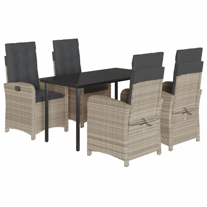 VidaXL Ensemble à Manger de Jardin avec Coussins 5 pcs, Table et Chaises avec Dossier Réglable, Meubles d'Extérieur Patio 3212423