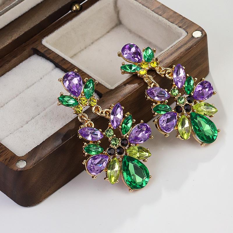 Cross-Border Mardi Gras Sparkling Rhinestone Statement Earrings