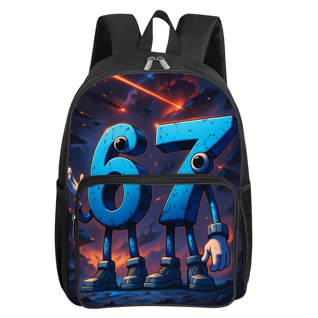 Colorful Number 67 Print Square Front Pocket Backpack Large Capacity for Boy/Girls Best Gift 2D Cartoon Children's School Bag