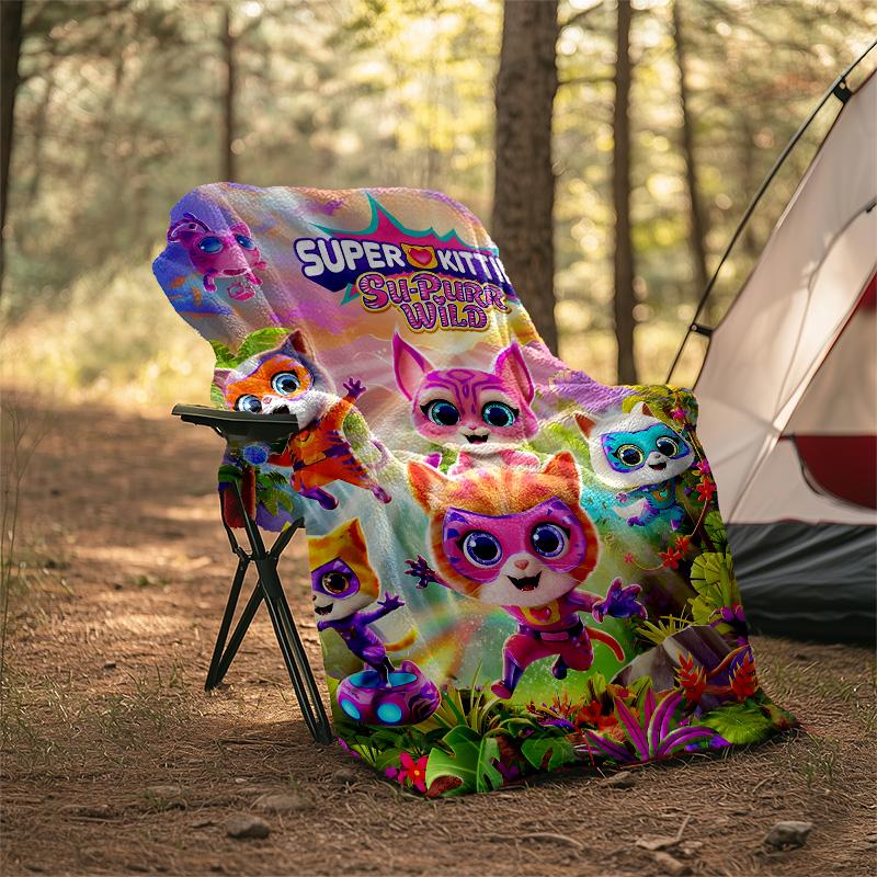 1pc Super Kitties Adventures1 Theme Soft Flannel Throw Blanket - Digital Print, Polyester, Cozy for All Seasons, Perfect for Outdoor, and Travel
