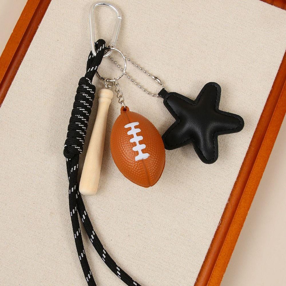 PVC Leather Baseball Pendants Zinc Zinc Alloy Versatile Bag Charm Rugby Tassel Keychain  Girls