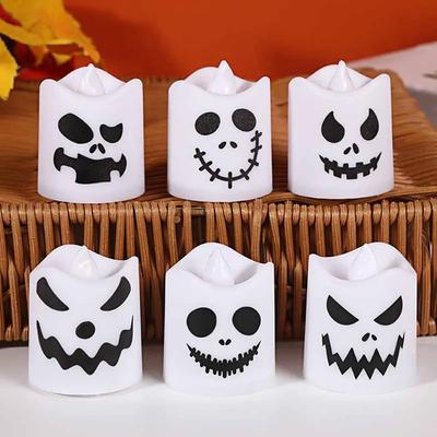 1/6Pack Halloween LED Candles Battery Operated Flameless Flickering Tea Lights Color Changing Votive Ghost Face Decor,Party Home