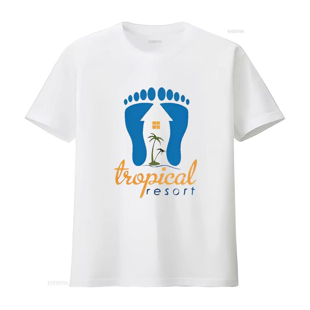 TROPICAL RESORT American Retro Classic Womens T Shirt Black 2X Large vintage Washed Slightly Versatile Top For Everyday Wear