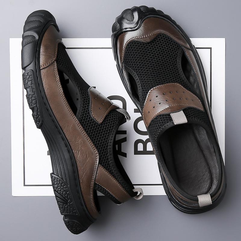 Fashion 2025 Summer New Designer Mesh Shoes for Men Breathable Business Casual Leather Sandals Man Fashion Hallow Driving Shoes Male