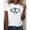 European Size Women'S Cute Anime Heart Graphic Print T-Shirt - White Casual Short Sleeve Round Neck A-Line Top with Black  Red Heart Design