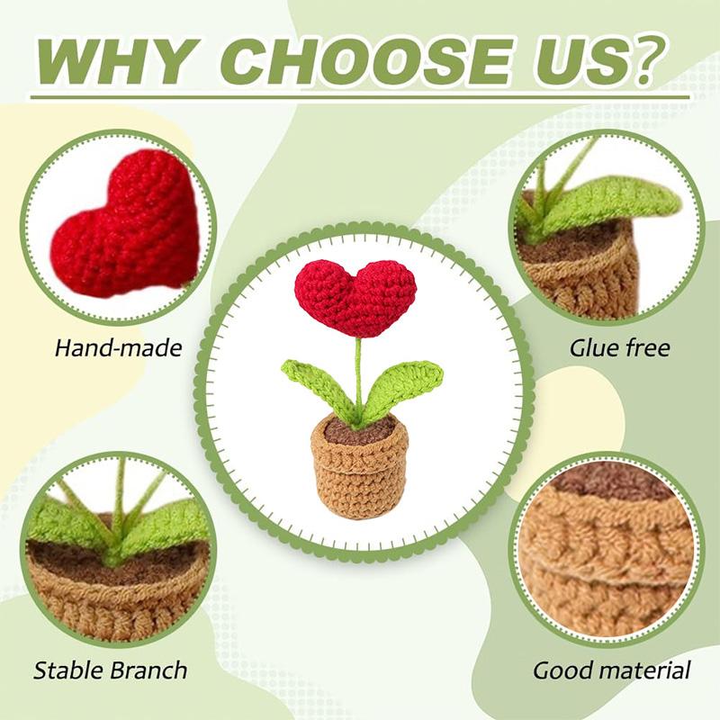 Handmade Heart-Shaped Felt Potted Plant Valentine's Day Gift Knitted Flower Pot Christmas Mothers Day Gift Home Table Decoration