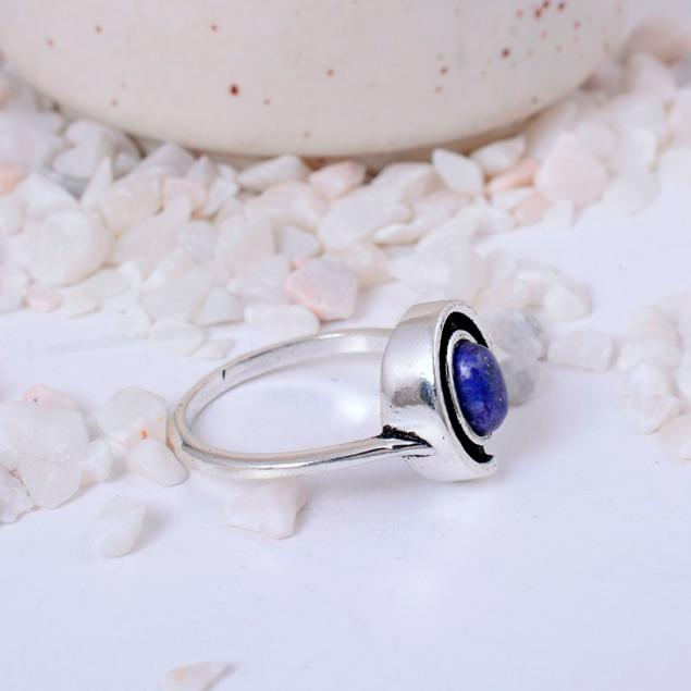Lapis Lazuli Silver Plated Ring | Geometric Swirl Brass Statement Jewelry | Wisdom Stone Gift