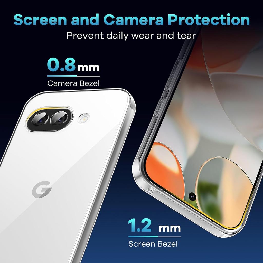 For Google Pixel 9a Case TPU Clear Phone Cover+2PCS Tempered Glass Screen Film 2.5D Arc Edge