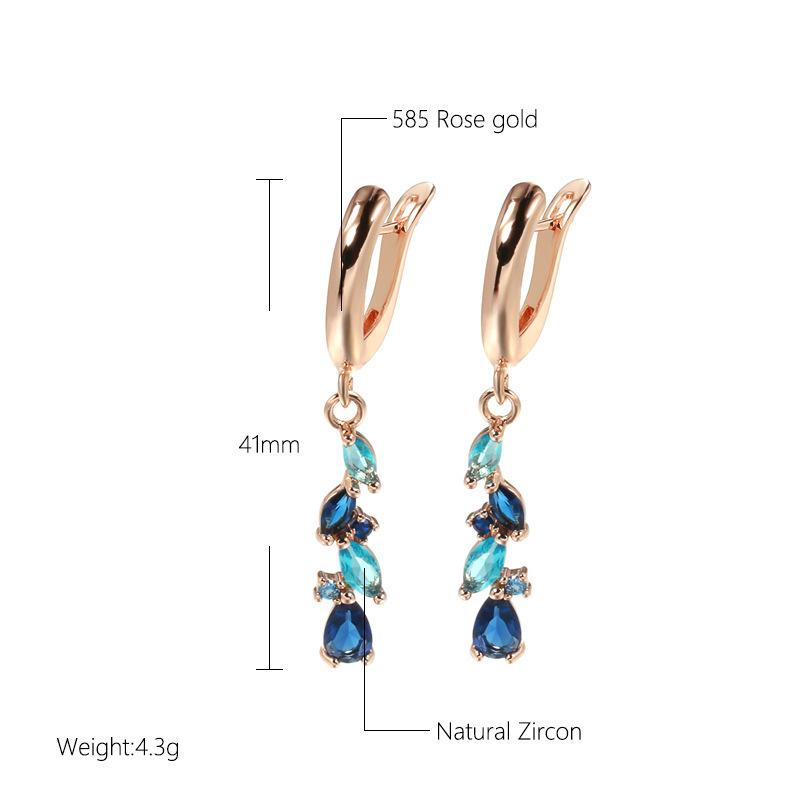 Vintage Temperament, Colorful Zircon Earrings, Women's Personalized and Fashionable Rose Gold Earrings