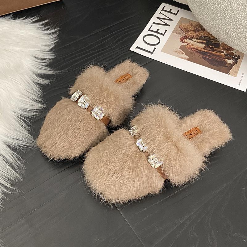 Flauschige Hausschuhe mit dicker Sohle für Damen-Oberbekleidung 2025 Frühling und Herbst neu Muffin gekreuzter Riemen dicke Sohle erhöhend weiche Sohle Haus