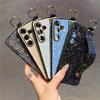 Luxury Diamond Wrist Strap Holder Case For Samsung S25 Ultra S24 S23 S22 S21 Plus Bling Rhinestones Camera Protection Soft Cover