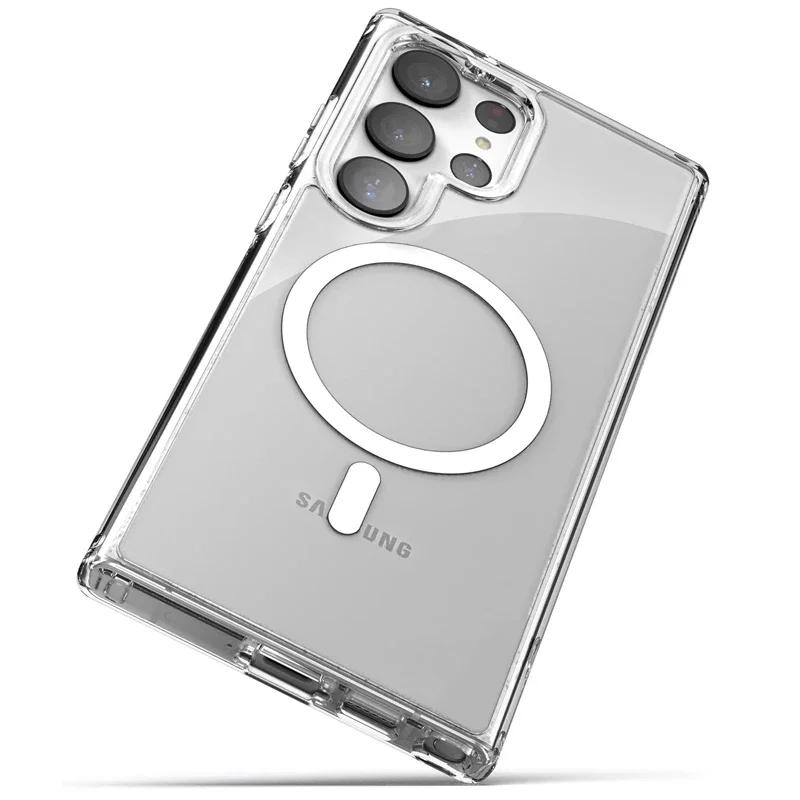 

Magsafe Magnetic Case for Samsung Galaxy S24 S21 FE S22 S23 Ultra Plus S23 FE Wireless Charging Shockproof Clear Cover For S21 FE