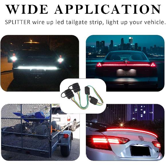 NEWSUN® Universal 4-Way Flat Y-Splitter Plug For Tailgate Light Bars & Trailer Lights,Plug & Play Adapter Extension Harness Wiring Plug 4 Pin