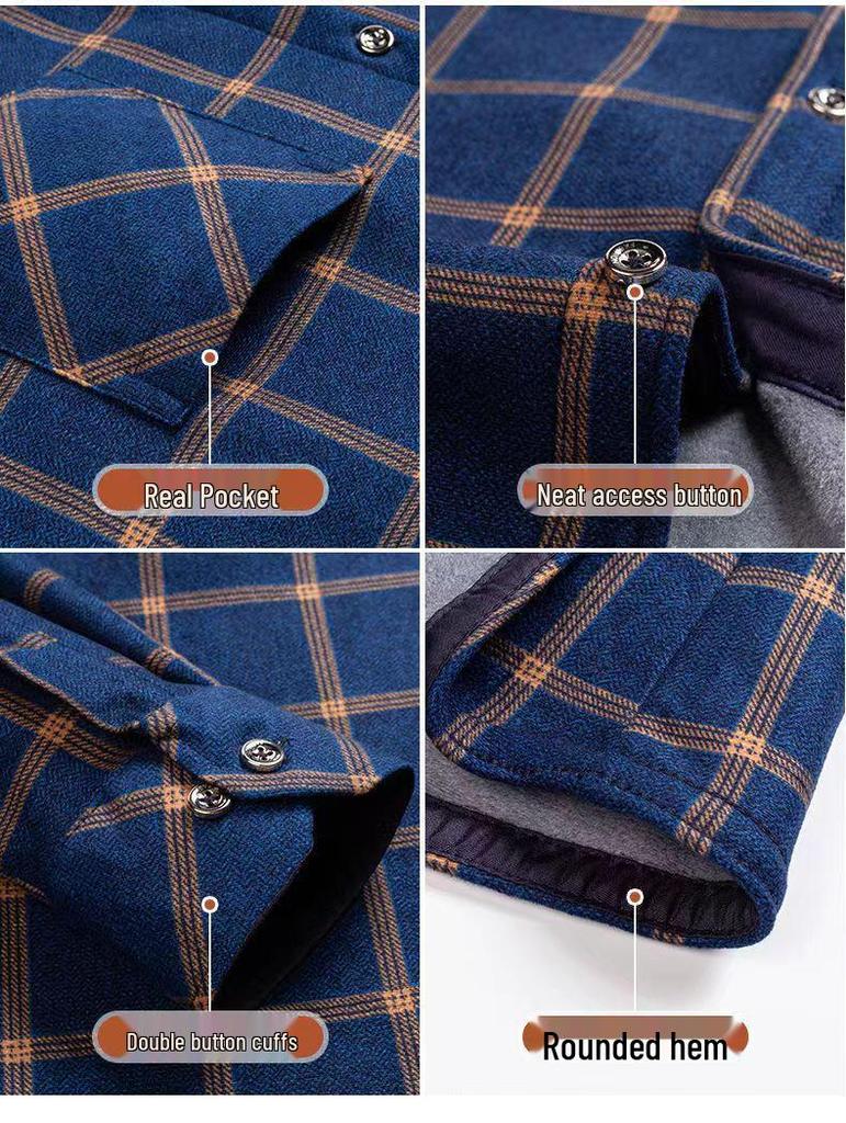 Men's Winter Fleece-Lined Plaid Shirt - Warm, Long-Sleeved Business Casual for Middle-Aged & Elderly, Plus Size Available