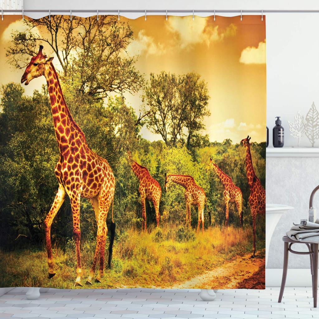 Funny Animal Shower Curtain Giraffe Jungle Safari Tropic African Wildlife Black And White Modern Designer Cool Bathroom Decor