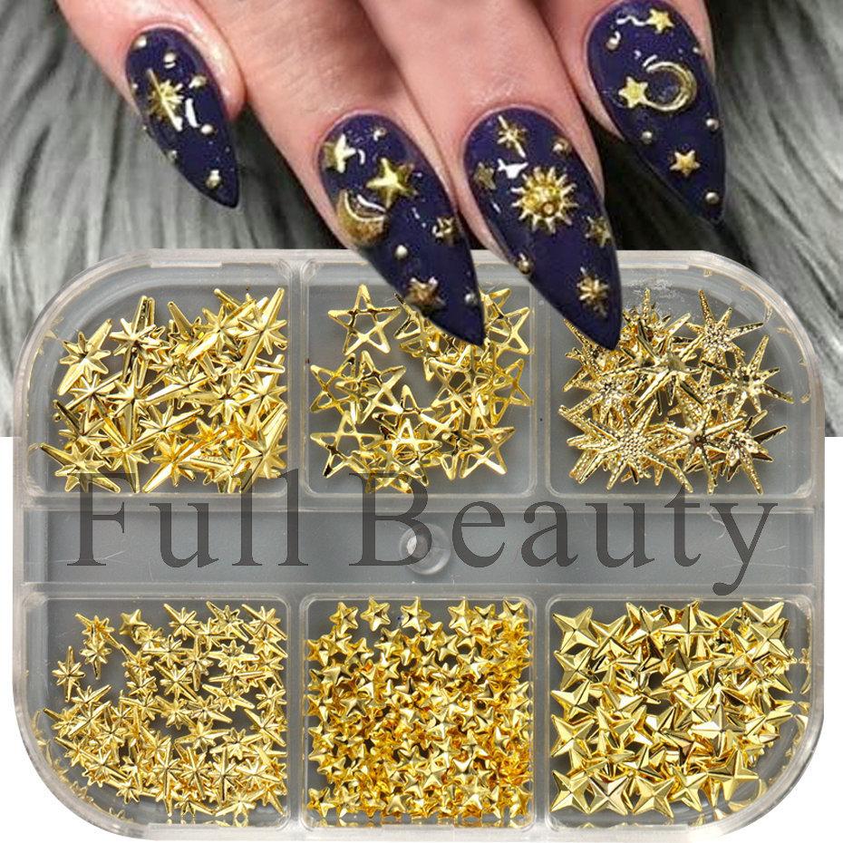 Nail Art Jewelry, Mystery Series Cross Star Moon 6-Grid Mixed Box Nail Jewelry
