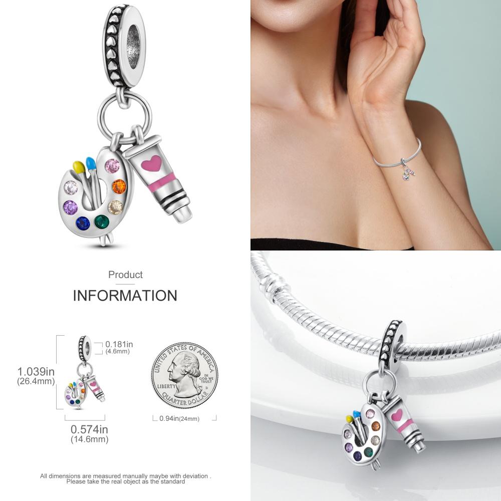 Copper Artist Brush Tools Color Palette Oil Painting Charms Beads Fit Fine Original Bracelets Diy Jewelry Gifts