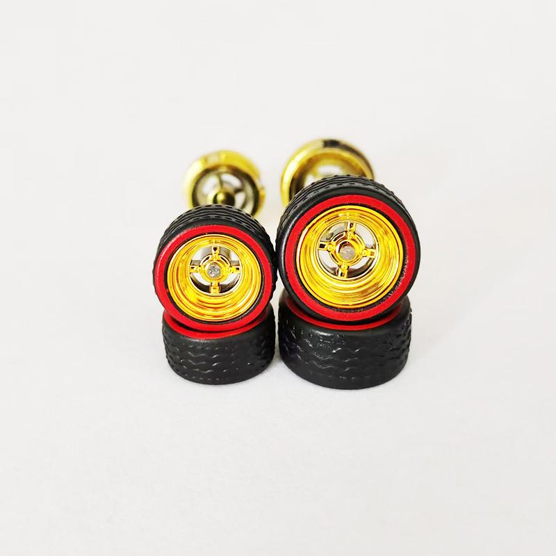 10 Sets 10.8mm 12.8mm 1/64 Alloy Car Staggered Wheels Front Small Rear Large Wheel Progressive Drag Tires Advan for Hot Wheel