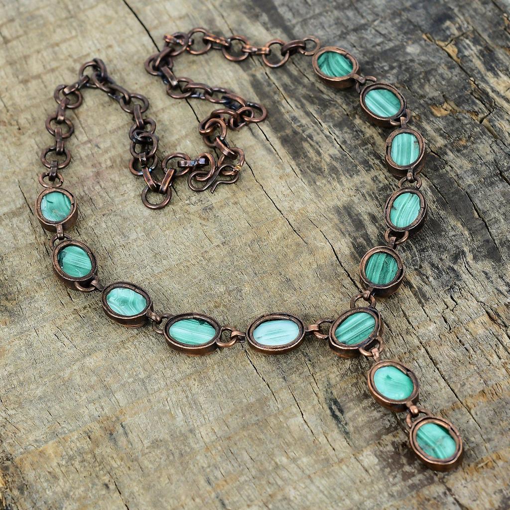 Malachite gemstone necklace electroformed copper necklace unique jewelry adjustable chain necklace handmade copper jewelry anniversary gifts