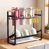 For Kitchen Countertop Tumbler Organizer Water Bottle Holder with Drainage Tray Drying Rack and Side Brush Storage